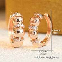 Gmzalx Bông tai vòng đồng tinh xảo, khảm đá Cubic Zirconia tổng hợp, thiết kế hạt tròn tối giản, phụ kiện phong cách đơn giản, quà tặng thanh lịch cho nữ - Hoa hồng vàng - Xem 2