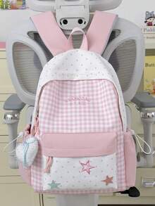 Sweet & Cute Style Backpack, Bowknot Plaid Design, Lightweight Large Capacity Multi-Pocket Student School Bag, College Commuter Bag, Daily Travel Short Trip Shopping Outdoor Leisure Backpack, Suitable For School Back To School Office Commute Holiday Gift - A - View 14