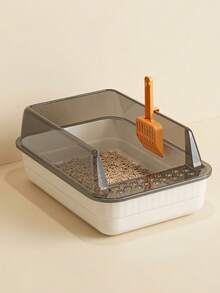PETSIN Semi-Enclosed Cat Litter Box + Cat Litter Scoop, Anti-Splash Cat Toilet, Cat Supplies, Cat Litter Box, Cat Litter Tray, Odorless Open Cat Litter Box, Easy To Clean Cat Toilet - one-size - View 2