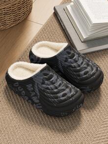 Unisex Flat Half-Covered Retro Style 3D Printed Round Toe Full-Covered Home Slippers, Fashionable Versatile Soft Comfortable Women's Slippers, EVA Water-Resistant Lightweight Men's Indoor Slippers - Black - View 4