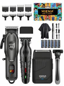 Set Alat Cukur Rambut & Pencukur Elektrik Pria HIENA, 4pcs/3pcs/2pcs/1pc (Opsional), Termasuk Alat Cukur Rambut Nirkabel Isi Ulang USB, Pemangkas Rambut, Pencukur Bolak-balik, Pisau Cukur Manual (Dengan 6 Mata Pisau yang Dapat Diganti), Baterai Lithium, Berbagai Aksesoris, Kemasan Kotak Hadiah yang Indah, Hadiah Ideal, Bodi Mini untuk Perjalanan dan Penggunaan Portabel - Hitam - View 1