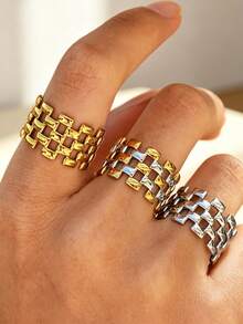 3pcs/1pc Vintage Minimalist 18K Gold Plated Stainless Steel Open Adjustable Rings, Stackable Women's Jewelry, Suitable For Daily Wear, Gift For Her - Multicolor 3 - View 2