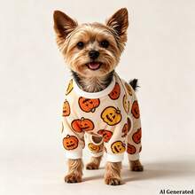 Opjoys 1 buah Jumpsuit Anjing Motif Jahat Halloween, Lembut, Lucu, Nyaman, Ramah Kulit, Rajutan, Desain Empat Kaki, Leher Bulat, Manset Bergaris, Perlindungan Perut Hangat, Anti-Rontok, Pakaian Rumah Hewan Peliharaan Musim Semi dan Musim Gugur Sehari-hari - Putih - View 3