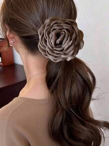 1pc Women's Elegant And Sophisticated Fabric Flower Hair Claw Clip - Brown - View 1