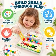 Caterpillar Color Sorting & Counting Toy With Tweezers And Pattern Cards, Preschool Matching Learning Game For Kids Ages 3+ - Multicolor - View 5