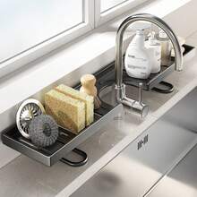 1pc Bathroom Sink Storage Rack, Modern Luxury Minimalist Washbasin Organizer, Suitable For Toiletries And Skincare Products, U-Shaped Wide Design Fits All Faucets, Thickened Material, Strong Load-Bearing Capacity, Sturdy And Durable, Hollow Design Prevents Water Accumulation, Suitable For Kitchen Sink And Bathroom Sink - Black - View 7