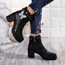 Women's Bow Decor Casual Versatile Comfortable Ankle Boots For Daily Wear - Black - View 13