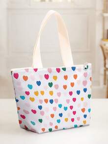 1Pc Pink Butterfly Love All-Over Print Lunch Tote Bag With Aluminum Foil Lining,Zipper Closure Insulated Cooler Handbag For Work School Picnic - Multicolor - View 2