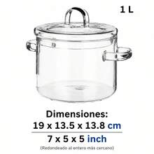 1-Liter Transparent Borosilicate Glass Pot With Lid And Side Handles, Heat-Resistant Kitchen Container For Food Preparation, Dimensions 19 X 13.5 X 13.8 Cm - View 7
