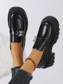 Women's Wedge Heel Thick Sole Loafers Plus Size 2026 Spring/Autumn New British Style Fashion Slip-On Leather Shoes - Black - View 6