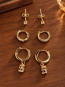 6pcs Elegant Stack Earring Sets Earrings Stack Golden Zirconia Teardrop Oval Hoop Drop Women Party Jewelry - Earring Set - View 3
