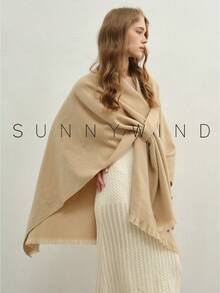 1pc Women's Solid Color Polyester Warm Versatile Elegant Casual Shawl For Daily Use - Camel - View 4