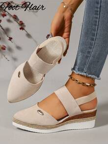 Foot Flair 女款厚底包頭百搭舒適沙灘度假夏季大尺碼涼鞋 - 米色 - 查看 4