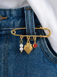 Fall Decor Strawberry Cherry Charm Faux Pearl Dangle Brooch Fall Style Multi-Purpose Pins Brooch Women Women Fruit Decorative Clothes Pin Jewelry - Yellow Gold - View 5