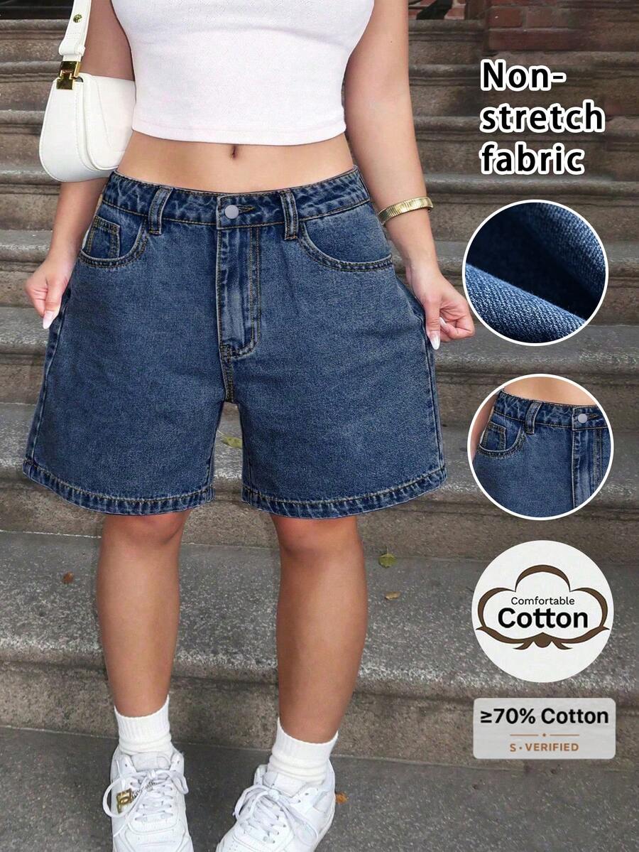 Plus Size Women's Solid Color Bermuda Denim Shorts Casual Summer