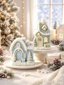 Christmas Snow House Shaped Aromatherapy Candle Silicone Mold, Suitable For Candle Making, 3D Christmas House Design, Handmade Holiday Gift, Reusable, Home Decor - Christmas Cottage - View 3