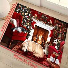 Santa Claus Gift Bag Print Floor Mat, Soft Flannel Square Rug, Non-Slip Absorbent Machine Washable, Indoor Entryway Door Mat, Living Room Bedroom Holiday Party Decor Christmas Gift - Multicolor - View 13