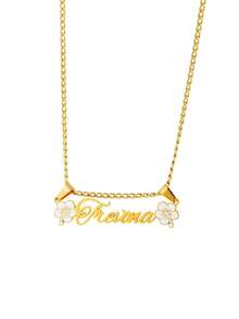 Customized Enamel Flower Name Necklace, Personalized Stainless Steel Women's Fashion Necklace, Suitable As Birthday And Christmas Gift For Friends - Gold - Double Melon 3NK Chain - View 10