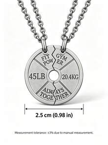 2pcs/Set Kalung Gym Serasi, Liontin Pelat Beban 45LB 20.4KG Warna Perak, Hadiah Kebugaran untuk Pasangan yang Suka Berolahraga Bersama - Perak - View 2