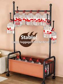 Heavy Duty Movable Metal Clothes Rack With Universal Casters, Garment Stand With Multi Side Hooks & Large Bottom Storage Bin, Comes With Free Wooden Hangers, Multi-Function Clothing Storage Organizer For Household Use. - Brown - View 7