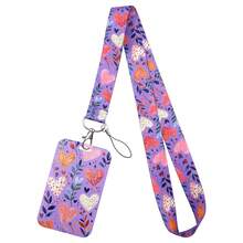 1 Piece Purple Heart Floral Print ID Badge Holder With Neck Lanyard, Cute Card Cover For Student Office Worker, Lovely Valentine Gift For Women - Multicolor - View 13