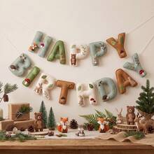 2D Flat Farm And Forest Animal Theme Felt Happy Birthday Banner Set, Rustic And Forest Animal Bunting Decoration DIY Birthday Party Wall Decor - A - View 10