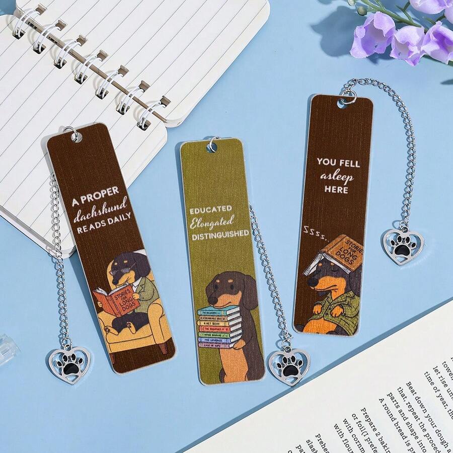 Marcapáginas de acero inoxidable con diseño divertido de tema de lectura de perro salchicha, impreso con escenas de lectura divertidas y citas juguetonas, un regalo ideal para amantes de los perros salchicha y entusiastas de los libros