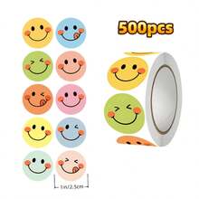 500pcs/Roll Smiling Face Labels, Colorful Smiling Face Labels, Holiday Teacher Reward Decorative Stickers, Inspirational Stickers, Happy Smiling Face Handmade Sealing Stickers, Gift Self-Adhesive Sealing Stickers, PVC Waterproof Stickers - Multi-color - View 8