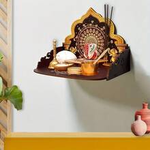 1pc Hand-Painted Wooden Temple, Suitable For Home And Office, Wall-Mounted Desktop Modern Temple, Suitable For Home Or Store Walls, Floating Shelf - Camel - View 3