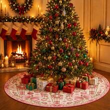 1pc Pink Nutcracker Soldier Pattern Christmas Tree Skirt, Elegant Color Holiday Decor, 5 Sizes, Unisex Holiday Gift, Suitable For Home And Party Christmas Home Decoration - Pink Nutcracker Soldier - View 5