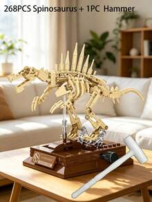 268/317/188/191/1pc Dinosaur Skeleton Building Blocks, DIY Assembled Fossil Model With Movable Limbs And Display Stand, Living Room Desktop Bookshelf Decor, Suitable For Dinosaur Enthusiasts And Collectors As Birthday, Holiday, Back To School Gift - Multicolor - View 17