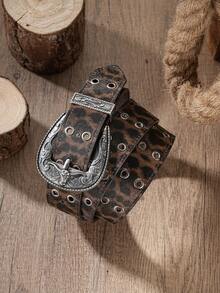 1pc Men's Belt, Vintage Western Buckle, PU Leather Strap, Embossed, Contrast Color Design, Cargo Style Style, Suitable For Daily Casual Or Pairing With Jeans - BH1242 - View 9