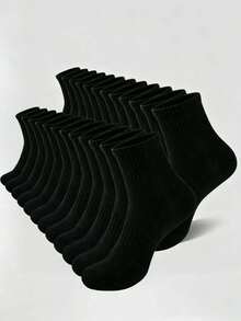 Men's Crew Socks, Black Ribbed Design, Soft Breathable Moisture Wicking Business Casual Socks For Office, Work & Everyday Wear - Black - View 1