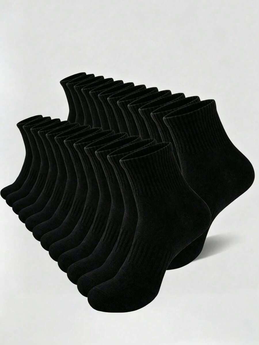 Men's Crew Socks, Black Ribbed Design, Soft Breathable Moisture Wicking Business Casual Socks For Office, Work & Everyday Wear - Black - View 1