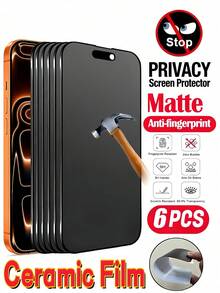 6Pcs Matte Anti Glare And Anti Fingerprint Anti Peeping Ceramic Film Full Coverage Flexible Mobile Screen Protector Compatible With IPhone 18 Pro Max 17 Pro 16 Plus 15 14 13 12 11 Explosion-Proof And Scratch Resistant No Bubbles Automatic Adsorption Easy To Install Protective Film Soft Film Non Glass - Clear - View 10