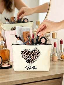 1pc Canvas Fabric Rectangular Pouch,Zipper Closure, Portable Storage For Cosmetics & Small Accessories, Makeup Bag, Great Gift For 50th Birthday Party, Daily Travel & Holiday Occasions All Year Round - Multicolor - View 5