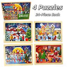 Children's Christmas Wooden Puzzle 4-In-1, 24 Pieces Each, Santa Claus Winter Scene Puzzle, Perfect Christmas Gift For Boys And Girls - Christmas Theme - View 6