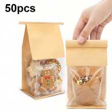 50pcs Small Cookie Bags With Window And Tin Lock, Suitable For Muffins, Snacks, Brownies, Oatmeal - Brown - View 8