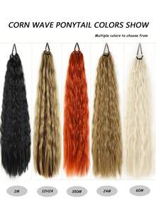 24Inch Synthetic Long Curly Ponytail With Elastic Hair Rope Hair Extensions Fashionable Daily Use Party Hair Accessories Synthetic Long Soft-Touch Fake HairPieces Ponytail Extensions Corn Curly High Temperature Fiber Hair Extension For Women Daily - Multicolor - View 4