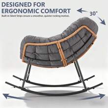 Indoor & Outdoor Grey Rocking Chair, Oversized Papasan Lounge Rocker With Thick Cushion, Wide Recliner For Balcony Garden - Grey - View 4