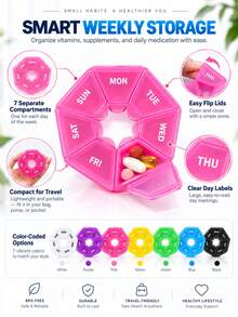 3PCS/1PC Mini 7-Compartment Storage Box - Portable Weekly Pill Organizer, Ideal Gift For Elderly And Travelers, Pill Organizer, Pill Case, Pill Box - one-size - View 5