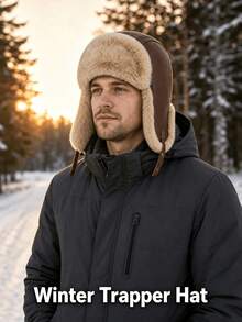 Vintage Aviator Motorcycle Trapper Hat, Unisex Solid Color Thick Warm Thermal Lined Windproof Winter Cap - Multicolor - View 1