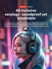 Lenovo Wired Gaming Headphones, 7.1 Surround Sound, Gaming Microphone, RGB Lighting, Suitable For Desktop & Laptop, USB Connection - Black - View 4
