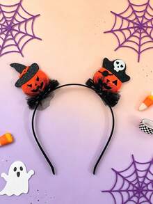 Women's Halloween Witch Hat Pumpkin Headband, Black Mesh Hair Accessory, Cosplay Party Headpiece - Pumpkin - View 2