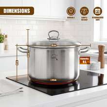 Geezy Stainless Steel Stock Pot With Glass Lid - Induction Base, All Hob Compatible, Riveted Handles, Vented Cover, Dishwasher Proof - Essential Cooking Pan For Soups, Stews, Curry, Biryani - View 10