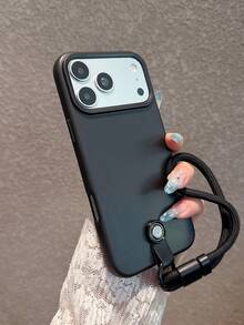 Minimalist Dopamine Black Phone Case + Wrist Strap Compatible With IPhone 18 Pro Max/18 Pro/18/17 Pro Max/17 Pro/17 Air/17/16 Pro Max/16 Pro/16/16 Plus/15/15 Pro Max/15 Pro/15 Plus/11/12/13/14 Pro Max/11 Pro/11 Pro Max/12 Pro/12 Pro Max/13 Pro/13 Pro Max/14 Pro/14 Pro Max/14 Plus Soft Shell Creative Unisex - Black + Hand Strap - View 4
