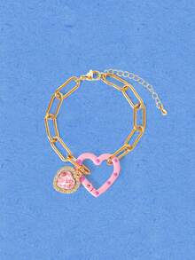 Popjeli 1pc Fashionable Cute Geometric Colorful Enamel 3D Heart Charm Adjustable Stainless Steel Chain Bracelet - Oil-dripping Heart Chain Bracelet - View 6