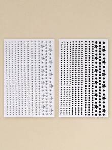 STARTTOOS 2PCS Halloween Black & White Star & Mixed Size Round Rhinestone Stickers, Halloween Makeup, Music Festival, DIY Party Gift, Face & Body Decoration - Multicolor - View 10