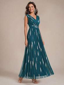 EVERPRETTY Autumn Elegant Luxury Sequin Embroidered Formal Evening Gown Suitable For Wedding Guest, Bride's Mother, Party, Semi-Formal Occasions - Teal Blue - View 7