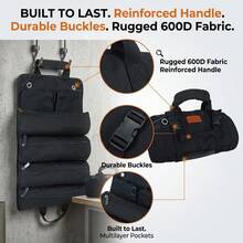 Tas Perkakas Kain Oxford Gulung dengan Dua Pegangan, Banyak Resleting, Kantong Dalam, Tempat Penyimpanan Perkakas Gantung, Jahitan yang Diperkuat, Resleting Tahan Lama, Organizer Perkakas Genggam Portabel Gulung untuk Perbaikan Mobil, Pertukangan, Kelistrikan, Penyimpanan Mobil, Tang, Kunci Pas, Obeng, Tas Perkakas Terklasifikasi - Tas peralatan genggam - View 9